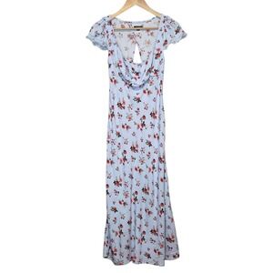 Wild Fable Light Blue Babydoll Midi Dress Dainty Floral Romantic Milkmaid Size S